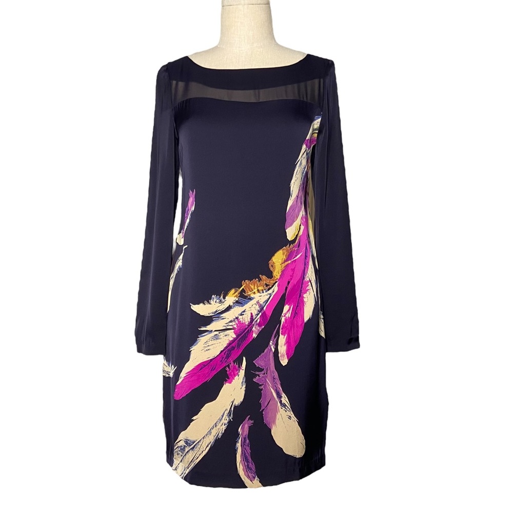 Anthropologie Yoana Baraschi Silk Sacred Feather Long Sleeve Shift Mini Dress 6